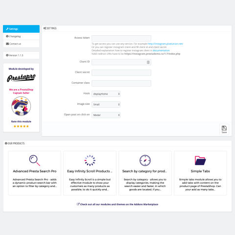 Module PrestaShop Instagram